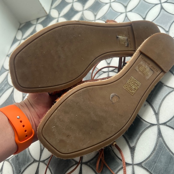 Tory Burch Caning Ankle Wrap Sandals Size 8.5 - hardly used. - Picture 3 of 4